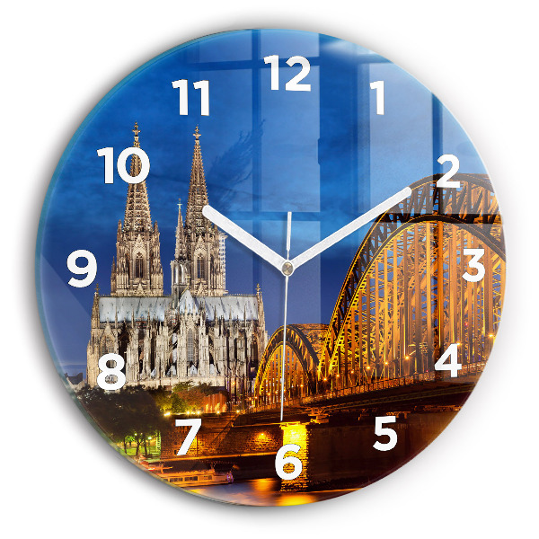Round glass wall clock Bridge in Germany