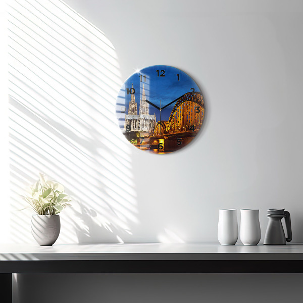 Round glass wall clock Bridge in Germany