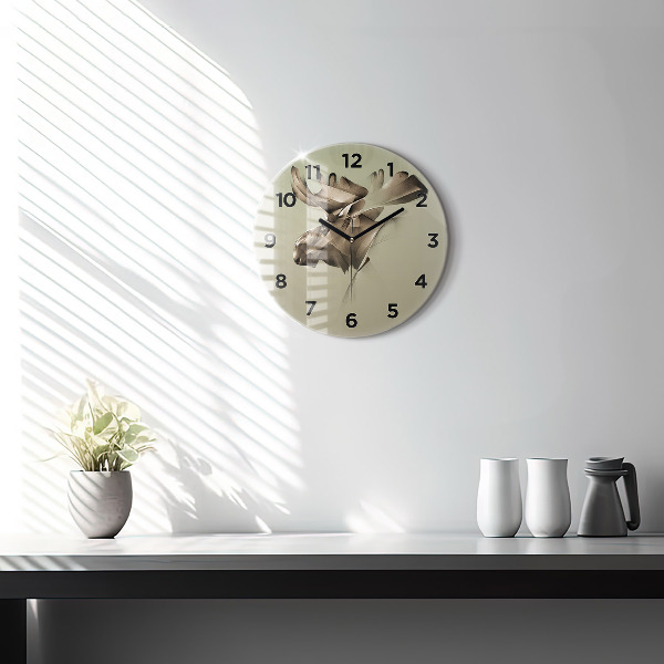 Round glass wall clock Graphic moose