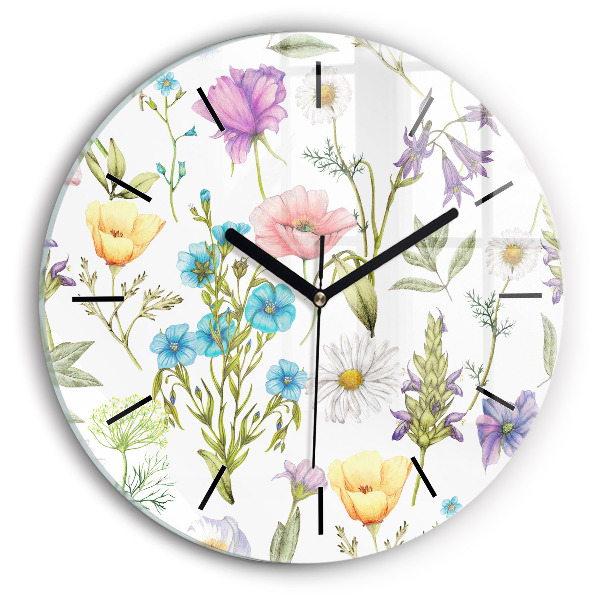 Round glass wall clock Flower Composition