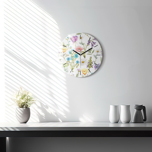 Round glass wall clock Flower Composition