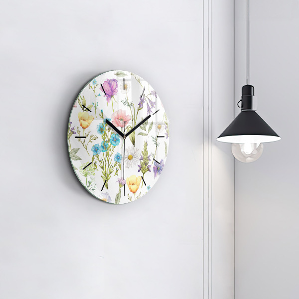 Round glass wall clock Flower Composition