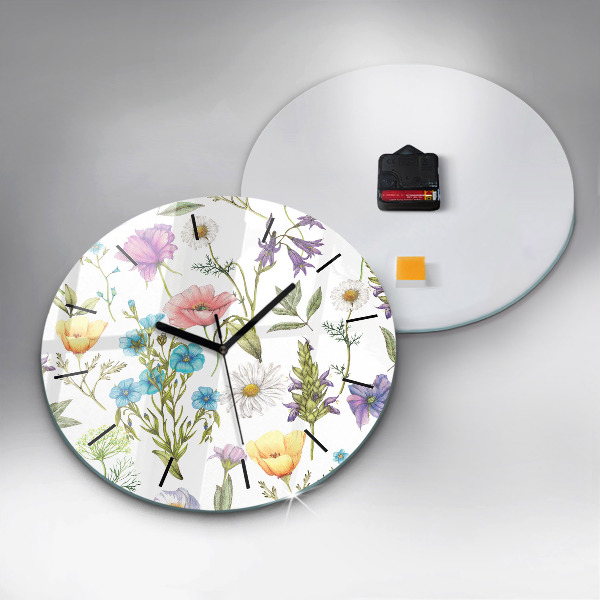 Round glass wall clock Flower Composition