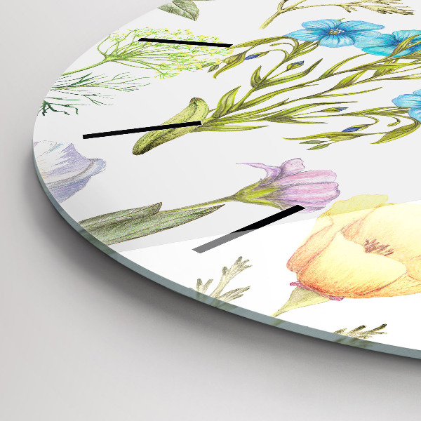 Round glass wall clock Flower Composition
