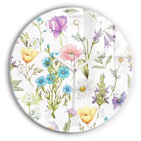 Round glass wall clock Flower Composition