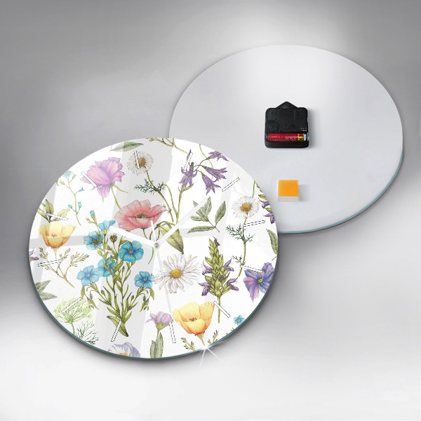 Round glass wall clock Flower Composition