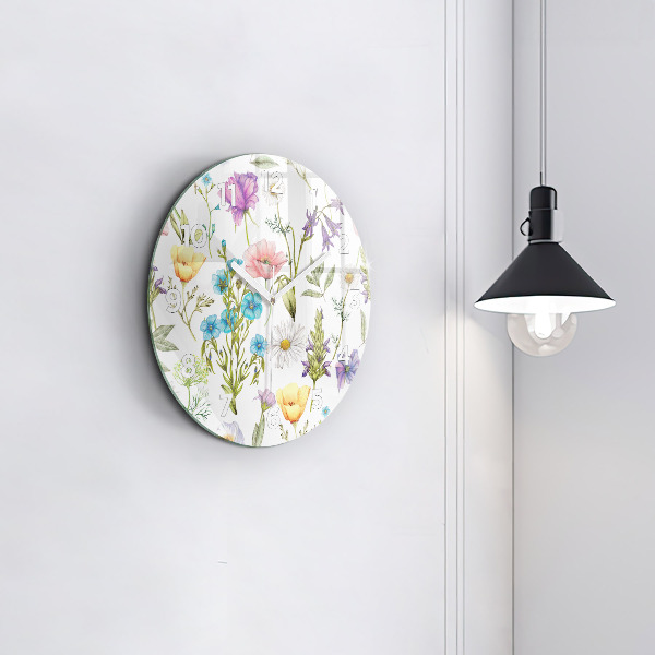 Round glass wall clock Flower Composition