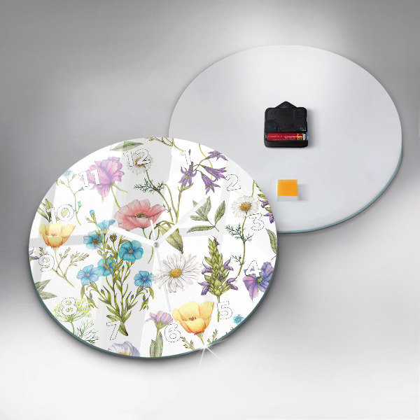 Round glass wall clock Flower Composition