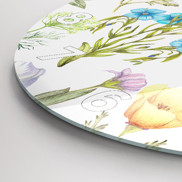 Round glass wall clock Flower Composition