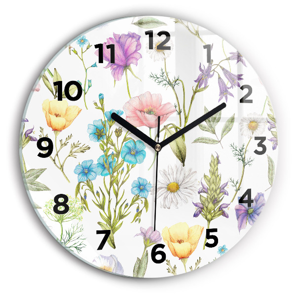 Round glass wall clock Flower Composition