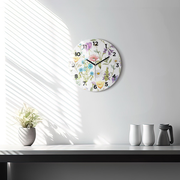 Round glass wall clock Flower Composition