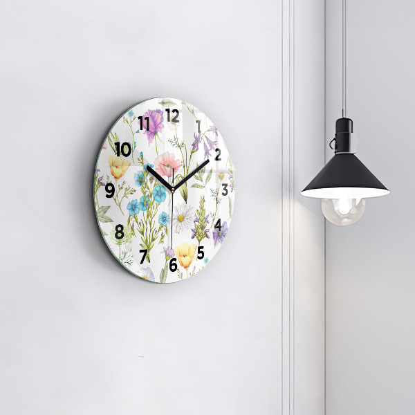 Round glass wall clock Flower Composition