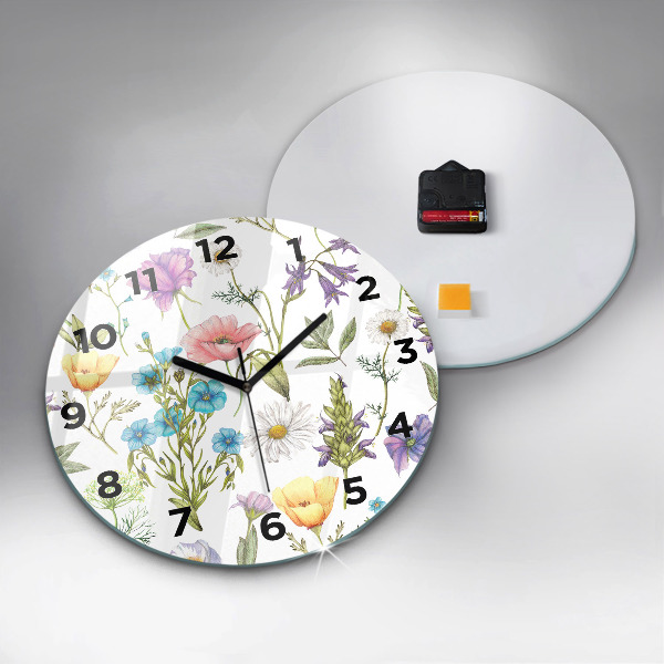 Round glass wall clock Flower Composition