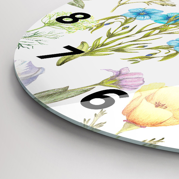 Round glass wall clock Flower Composition
