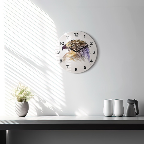 Round glass wall clock Bird of Predation