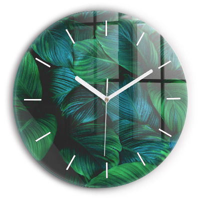 Round glass wall clock Nature leaves