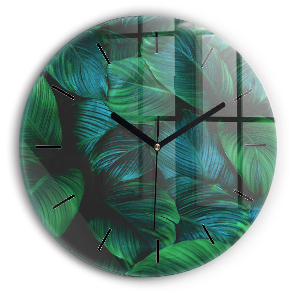 Round glass wall clock Nature leaves