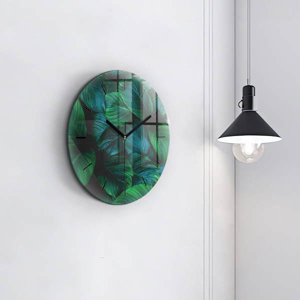 Round glass wall clock Nature leaves