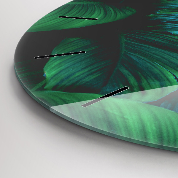 Round glass wall clock Nature leaves