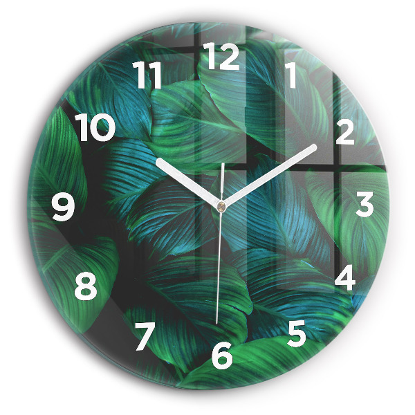 Round glass wall clock Nature leaves