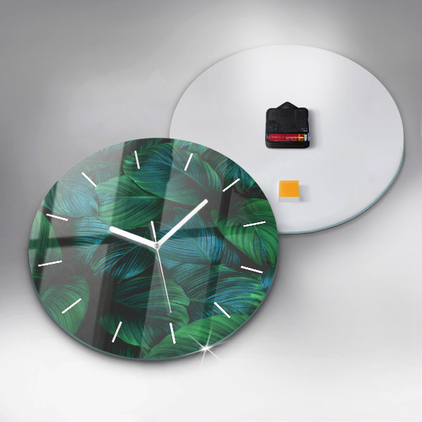 Round glass wall clock Nature leaves