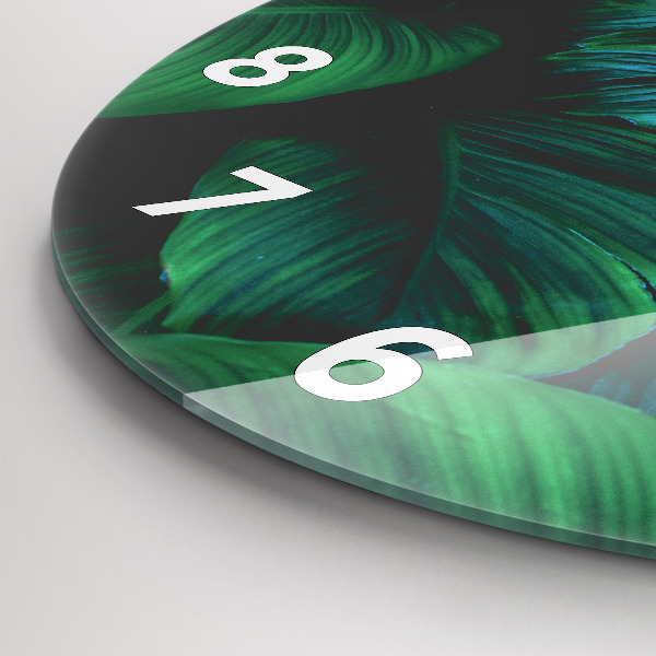 Round glass wall clock Nature leaves