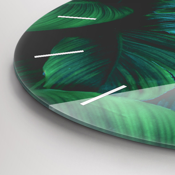 Round glass wall clock Nature leaves