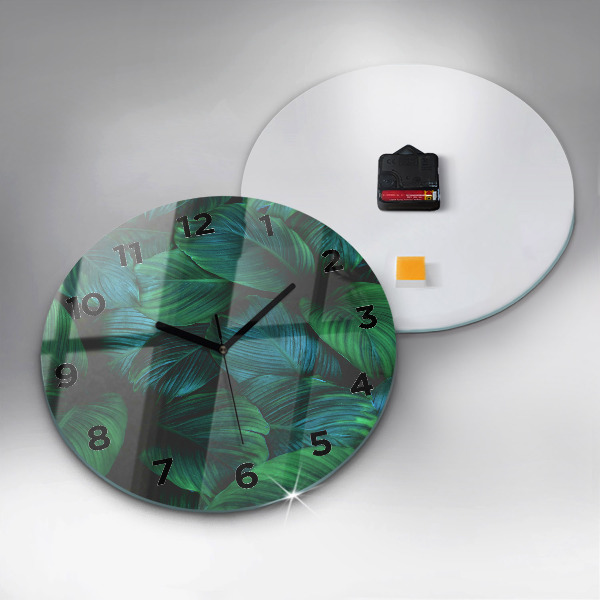 Round glass wall clock Nature leaves