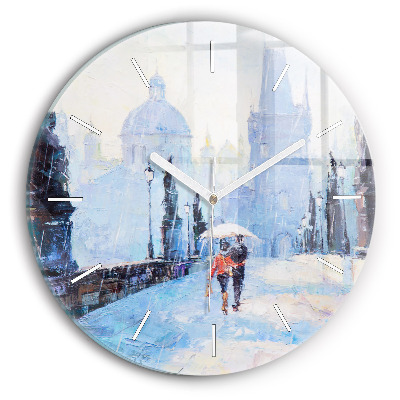 Round glass wall clock Oil art