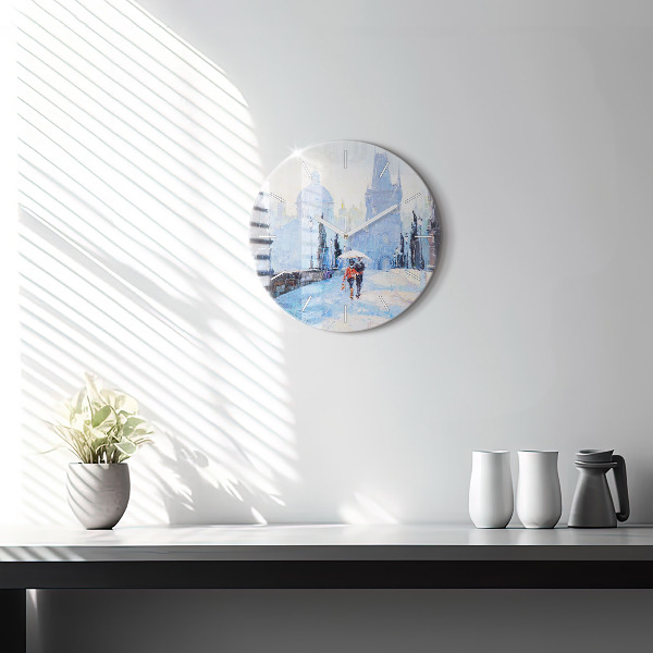 Round glass wall clock Oil art