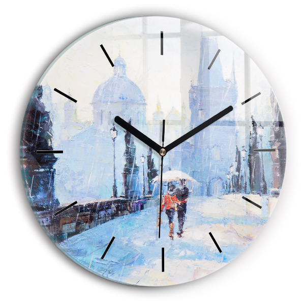 Round glass wall clock Oil art
