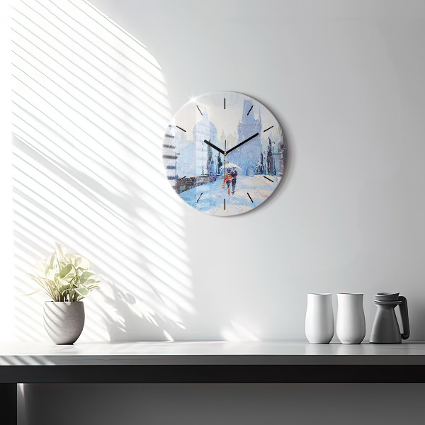 Round glass wall clock Oil art