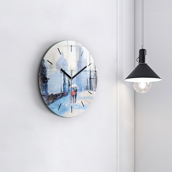 Round glass wall clock Oil art
