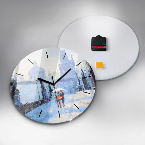 Round glass wall clock Oil art