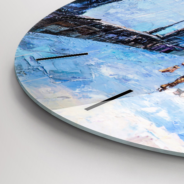 Round glass wall clock Oil art
