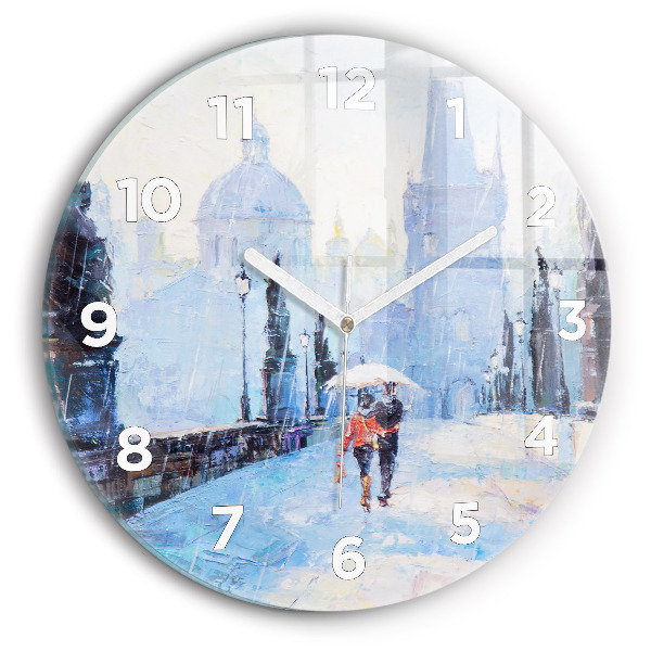 Round glass wall clock Oil art