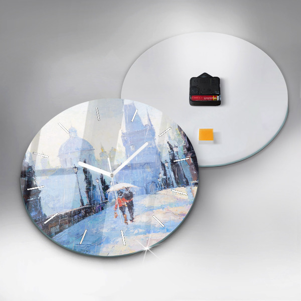 Round glass wall clock Oil art