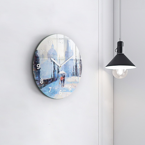 Round glass wall clock Oil art