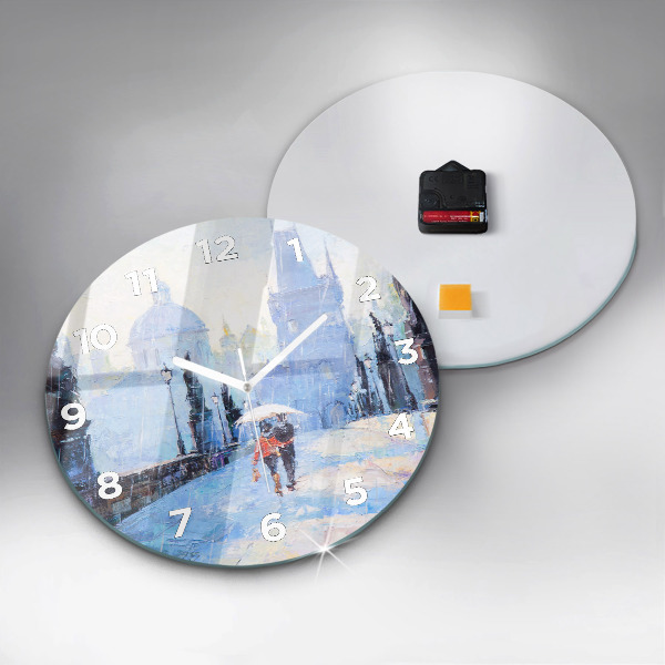 Round glass wall clock Oil art