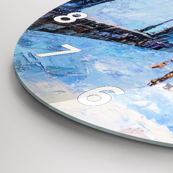 Round glass wall clock Oil art