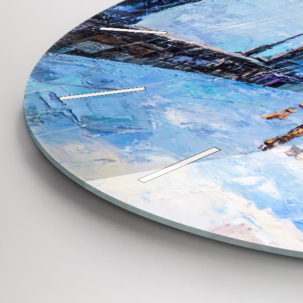 Round glass wall clock Oil art
