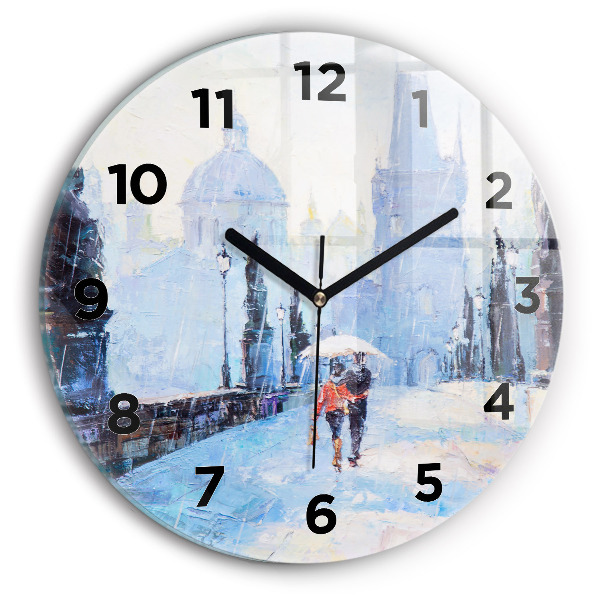 Round glass wall clock Oil art