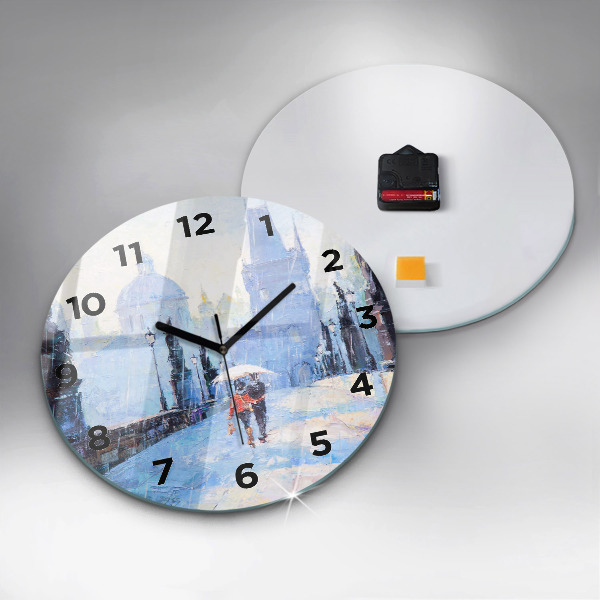 Round glass wall clock Oil art
