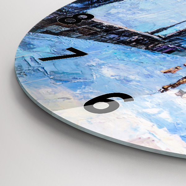 Round glass wall clock Oil art
