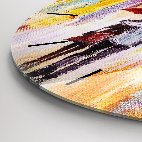 Round glass wall clock Couple in the rain