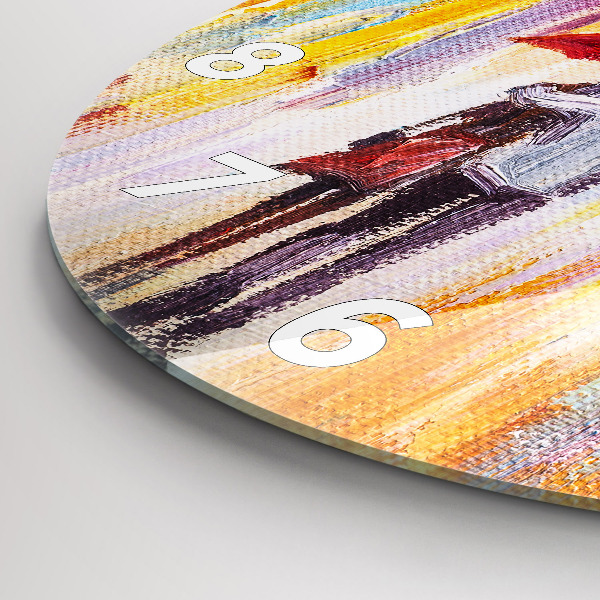 Round glass wall clock Couple in the rain