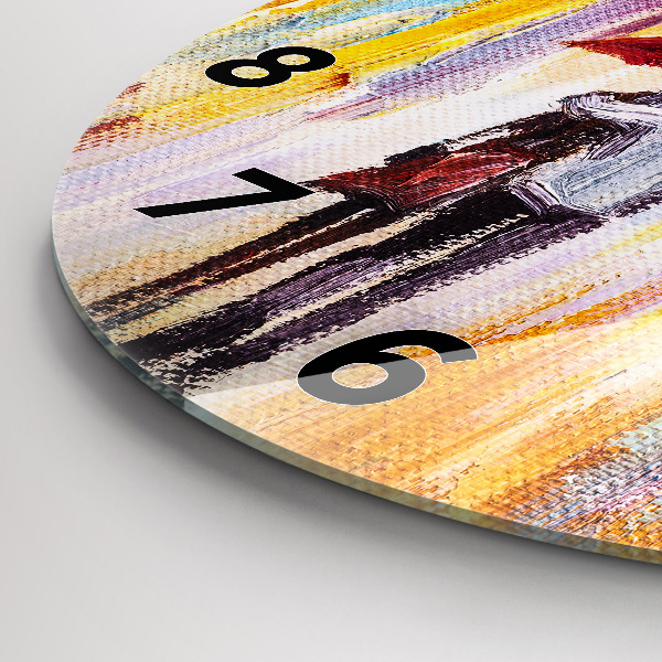 Round glass wall clock Couple in the rain