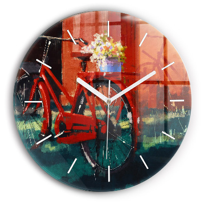 Round glass wall clock Painted bike