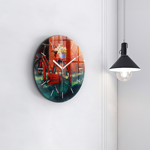 Round glass wall clock Painted bike
