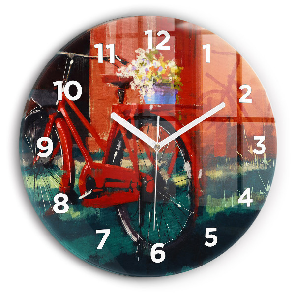 Round glass wall clock Painted bike